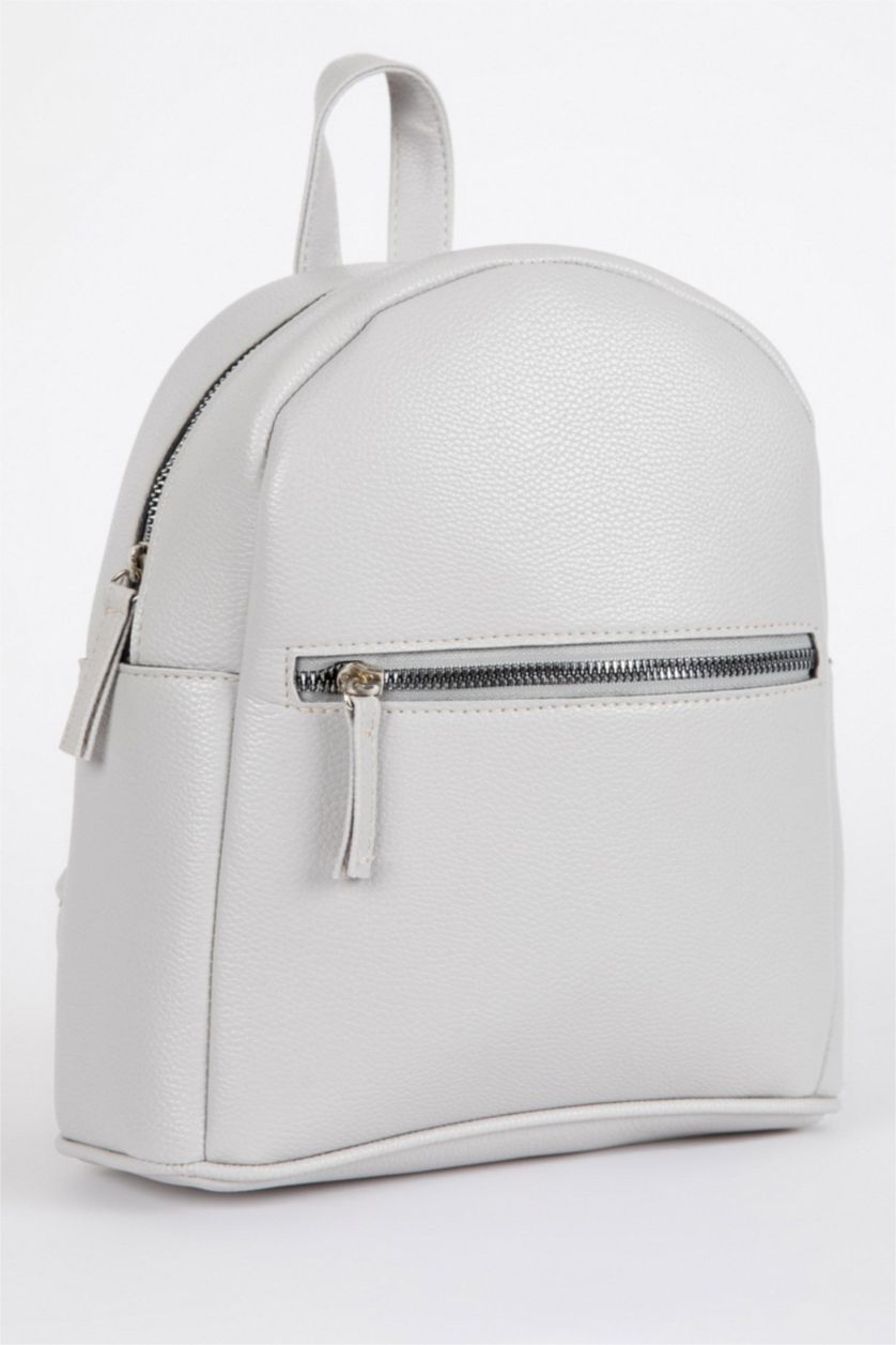 WOMAN Light Grey Women Faux Leather Backpack