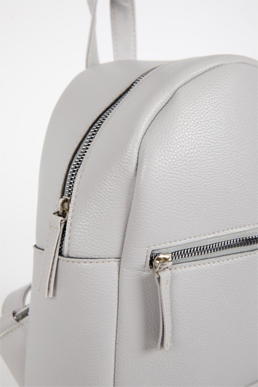 WOMAN Light Grey Women Faux Leather Backpack