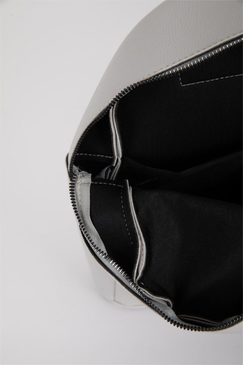 WOMAN Light Grey Women Faux Leather Backpack