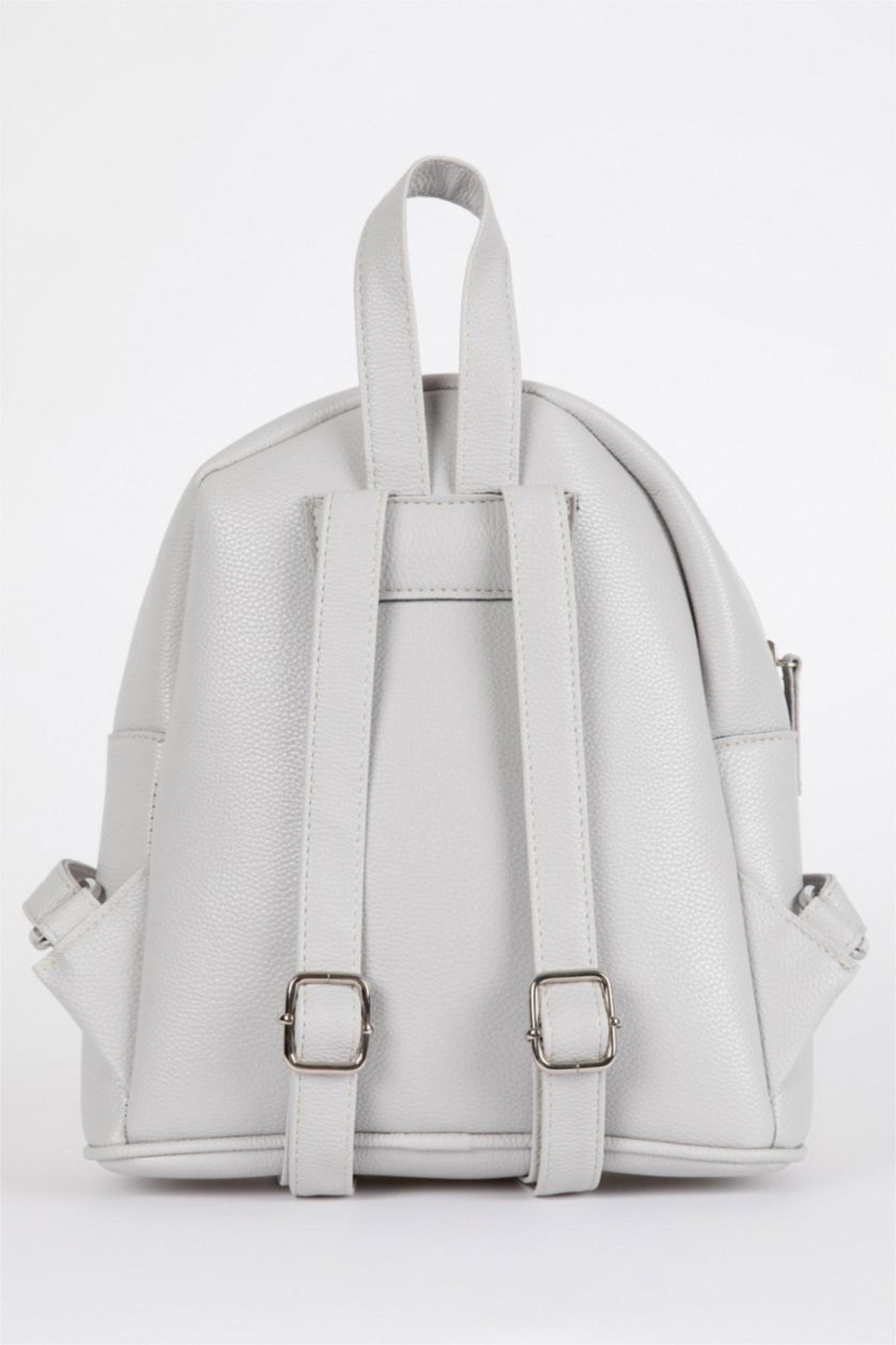WOMAN Light Grey Women Faux Leather Backpack