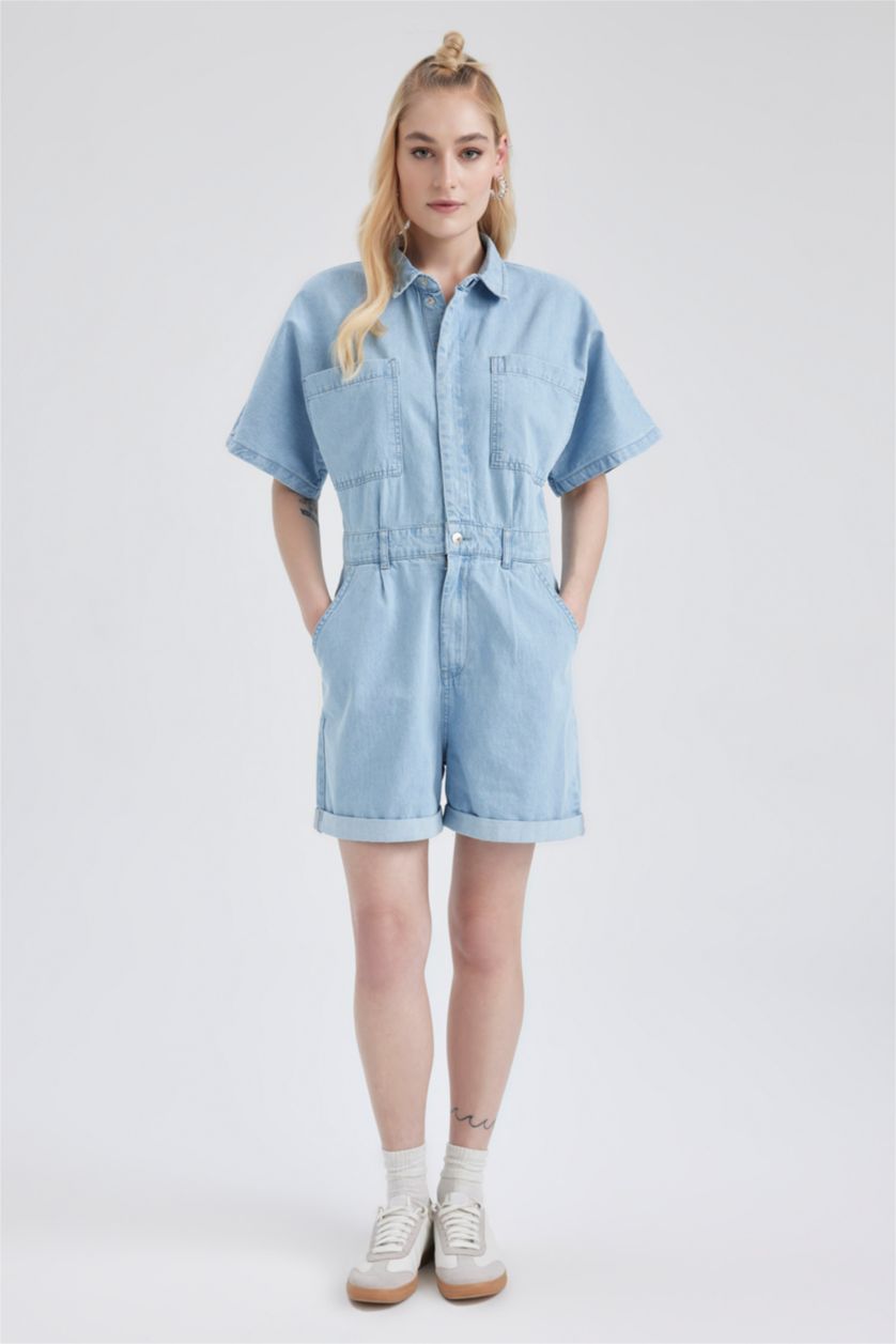 Женщины Светло-синий Джинсовый комбинезон