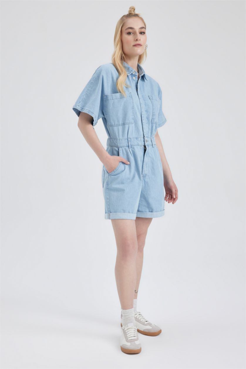 Женщины Светло-синий Джинсовый комбинезон