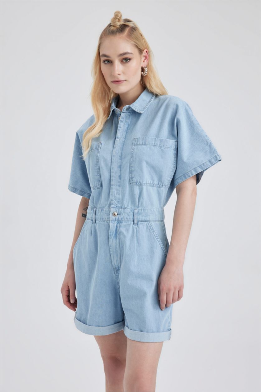 Женщины Светло-синий Джинсовый комбинезон