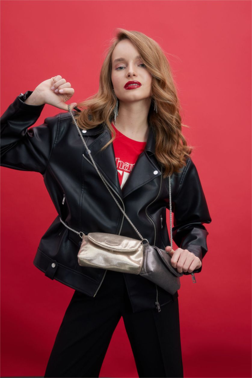 WOMAN Gümüş Women Faux Leather Crossbody Bag