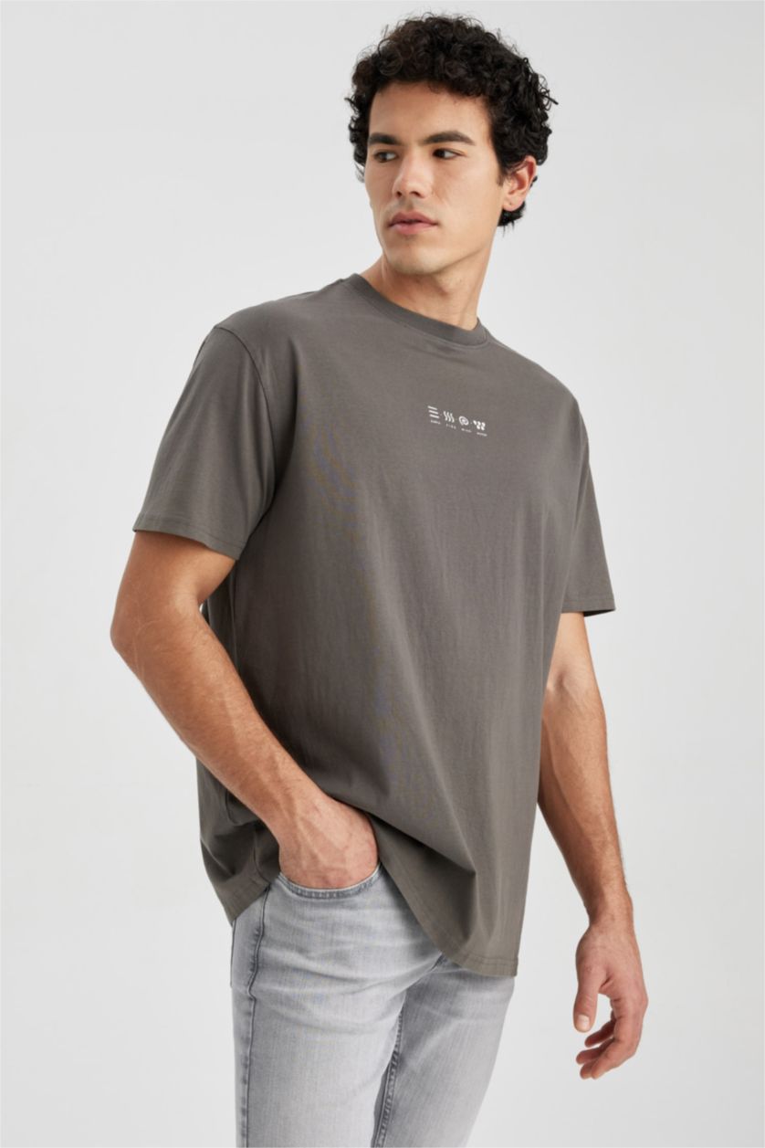 MAN Grey DeFacto x Wiser Wash Regular Fit Crew Neck Printed T-Shirt