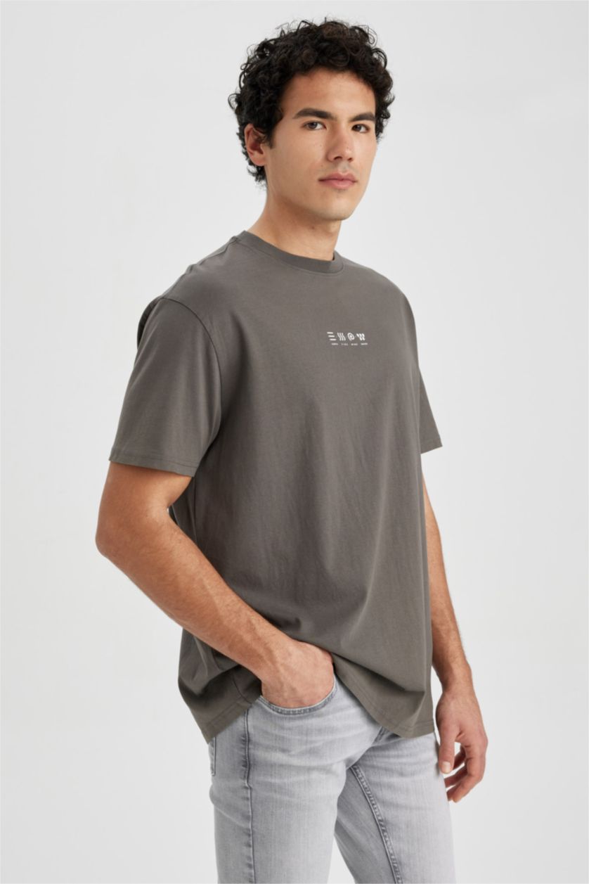 MAN Grey DeFacto x Wiser Wash Regular Fit Crew Neck Printed T-Shirt