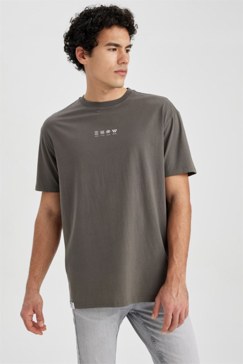 MAN Grey DeFacto x Wiser Wash Regular Fit Crew Neck Printed T-Shirt