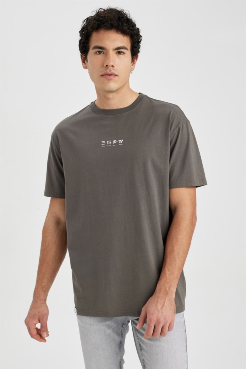 MAN Grey DeFacto x Wiser Wash Regular Fit Crew Neck Printed T-Shirt