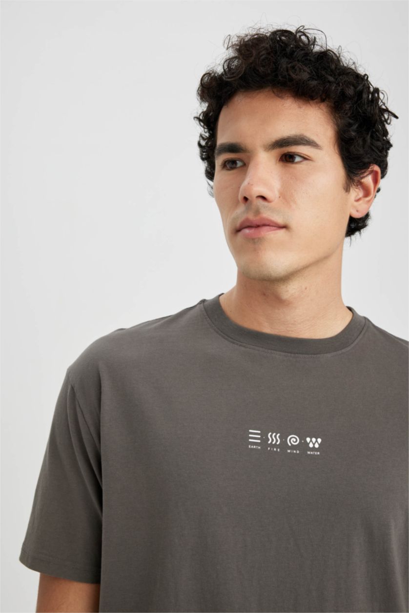 MAN Grey DeFacto x Wiser Wash Regular Fit Crew Neck Printed T-Shirt