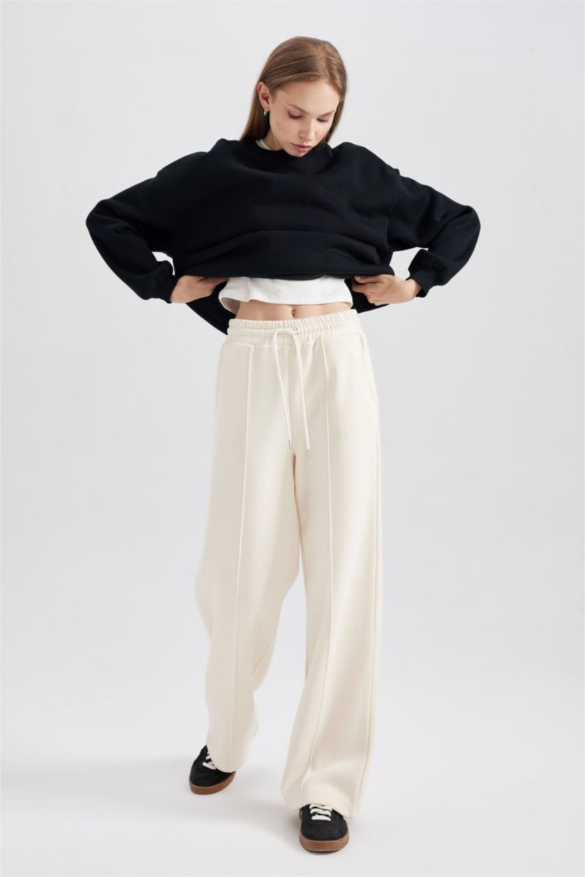 FEMME Écru Pantalon Tissu Sweat Épais