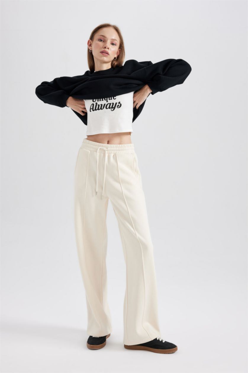 FEMME Écru Pantalon Tissu Sweat Épais