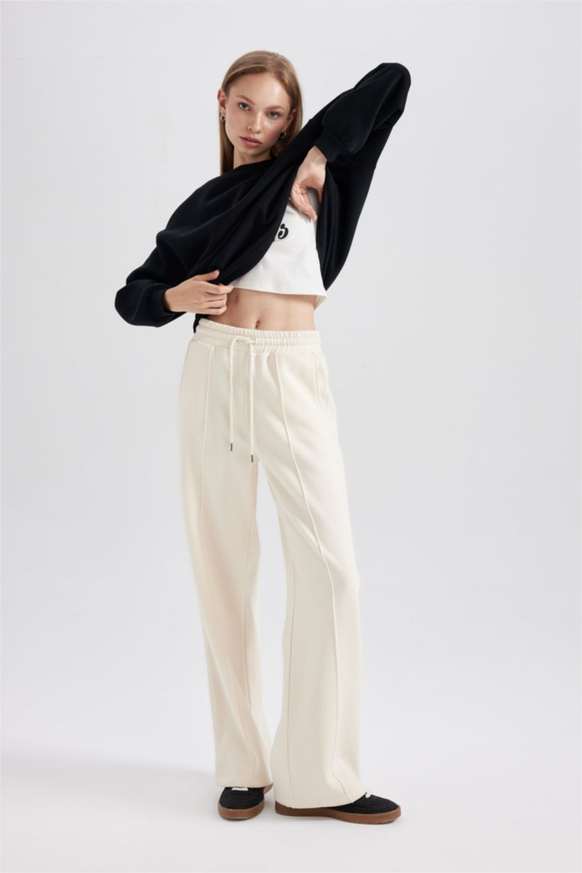 FEMME Écru Pantalon Tissu Sweat Épais