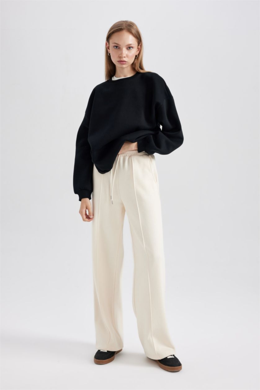 FEMME Écru Pantalon Tissu Sweat Épais