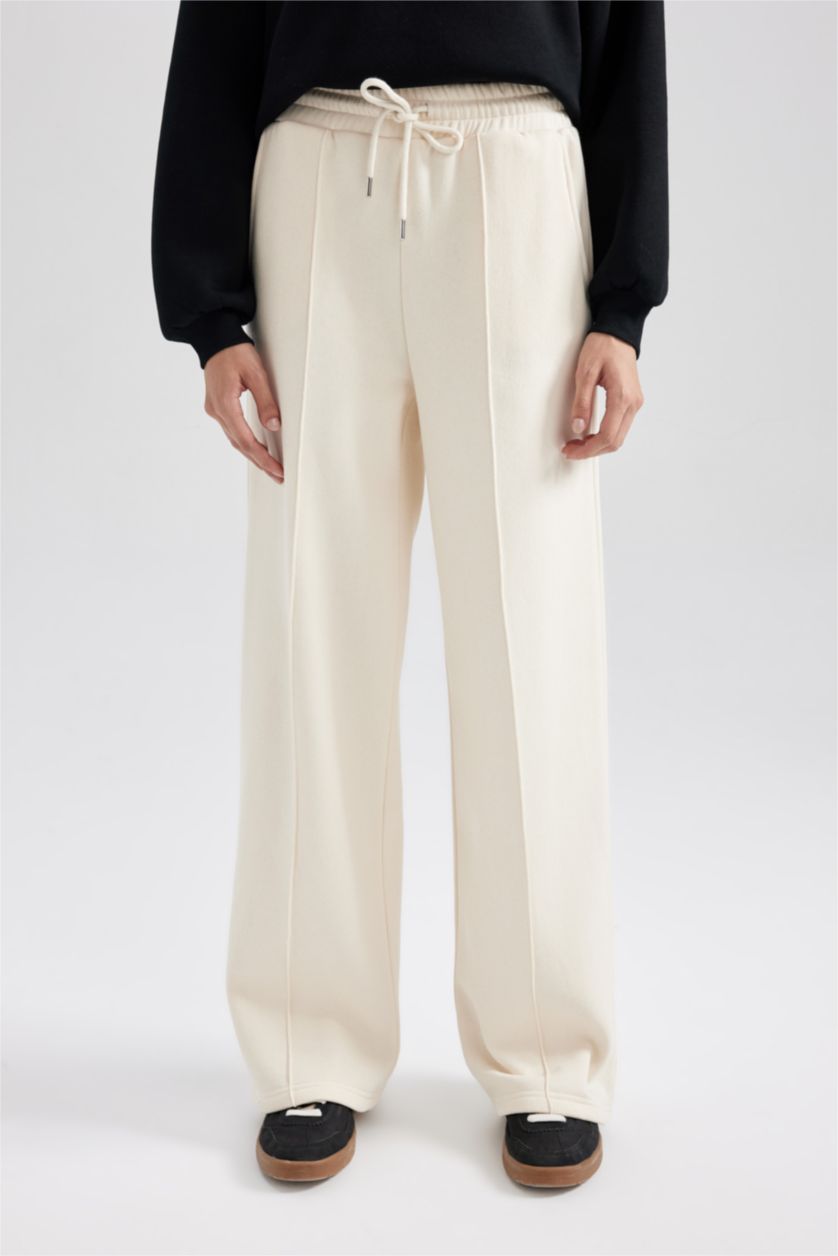 FEMME Écru Pantalon Tissu Sweat Épais