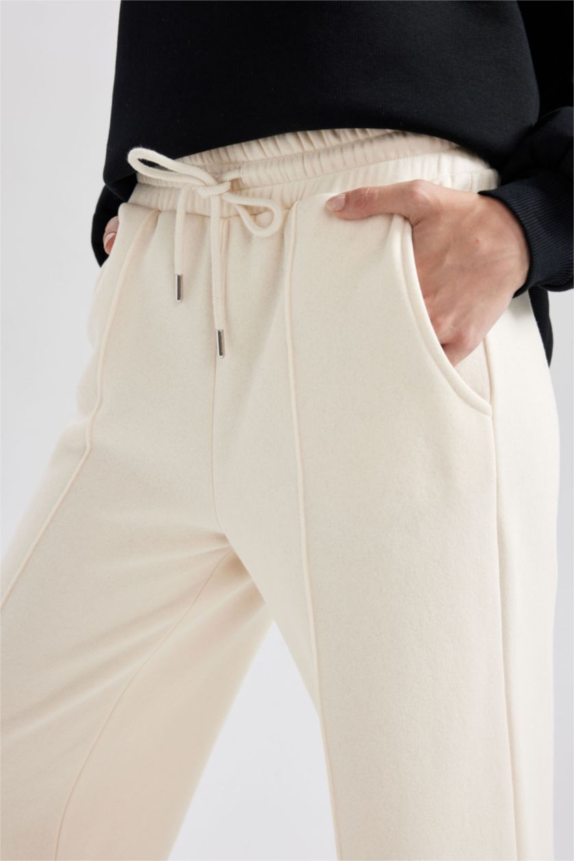 FEMME Écru Pantalon Tissu Sweat Épais