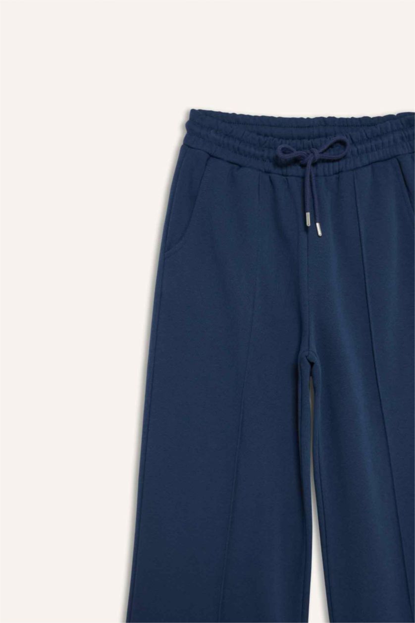 Kadın Lacivert Straight Fit Beli Bağcıklı Cepli Düz Paça Eşofman Altı