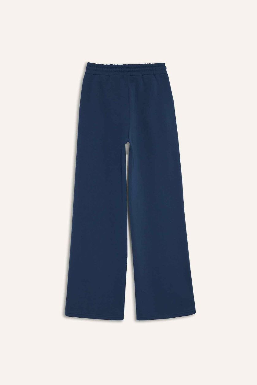 Kadın Lacivert Straight Fit Beli Bağcıklı Cepli Düz Paça Eşofman Altı