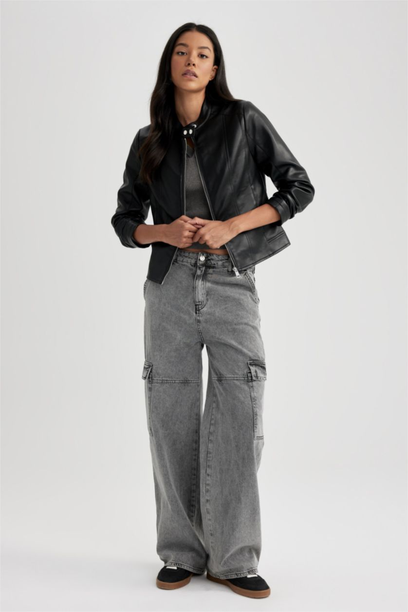 نساء أسود قمصلة جلد صناعي قصة عادية مقاوم للماء