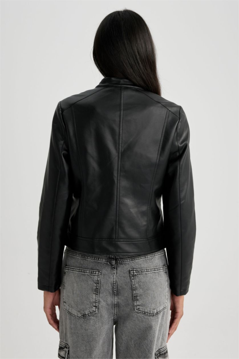 نساء أسود قمصلة جلد صناعي قصة عادية مقاوم للماء