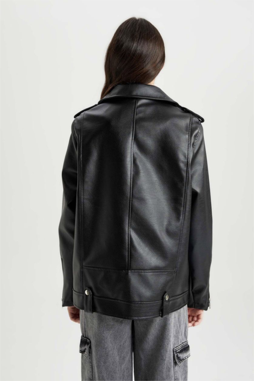 نساء أسود Waterproof Faux Leather Jacket