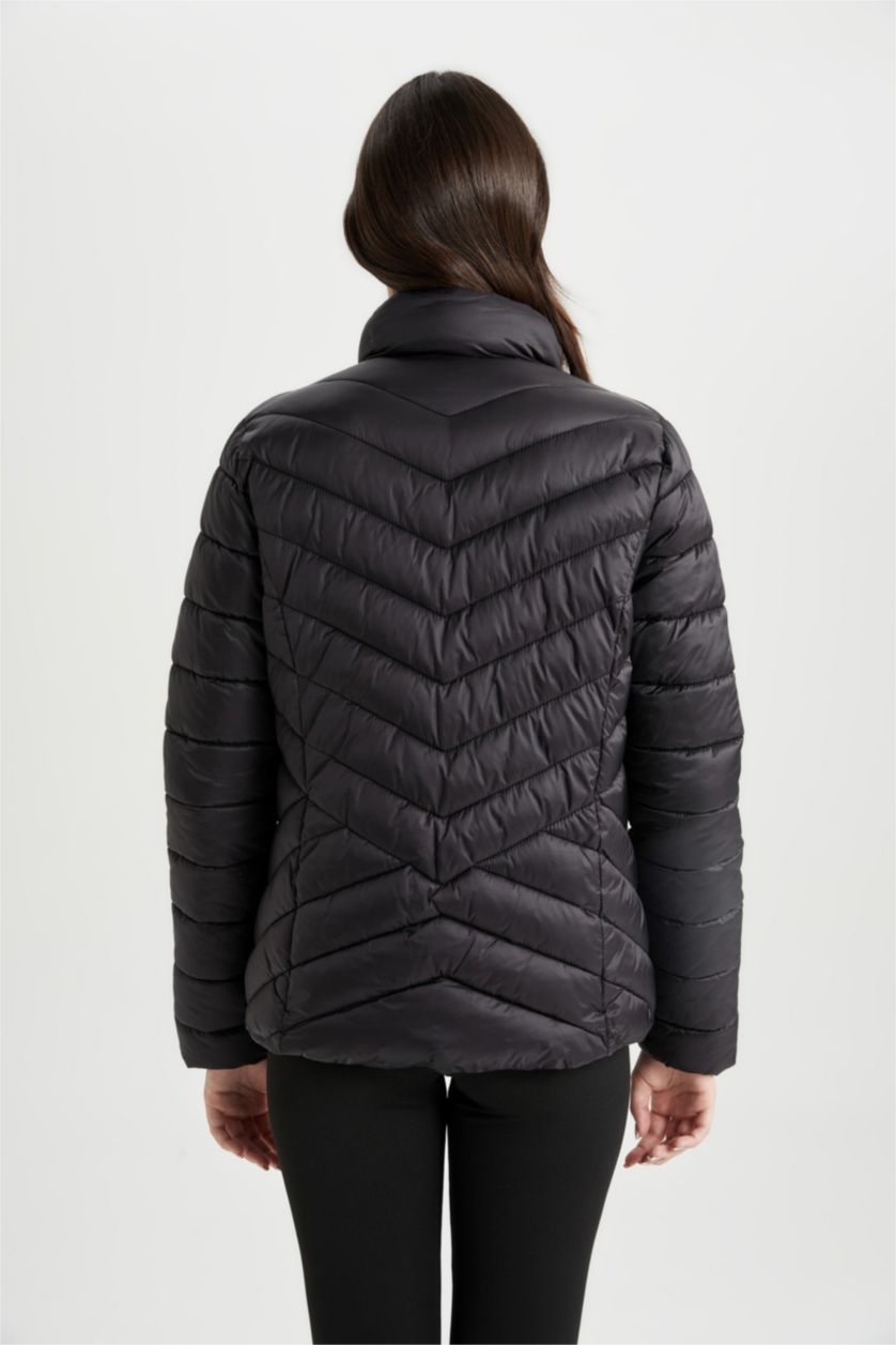 Женщины Черный Дутая куртка водоотталкивающая с воротником