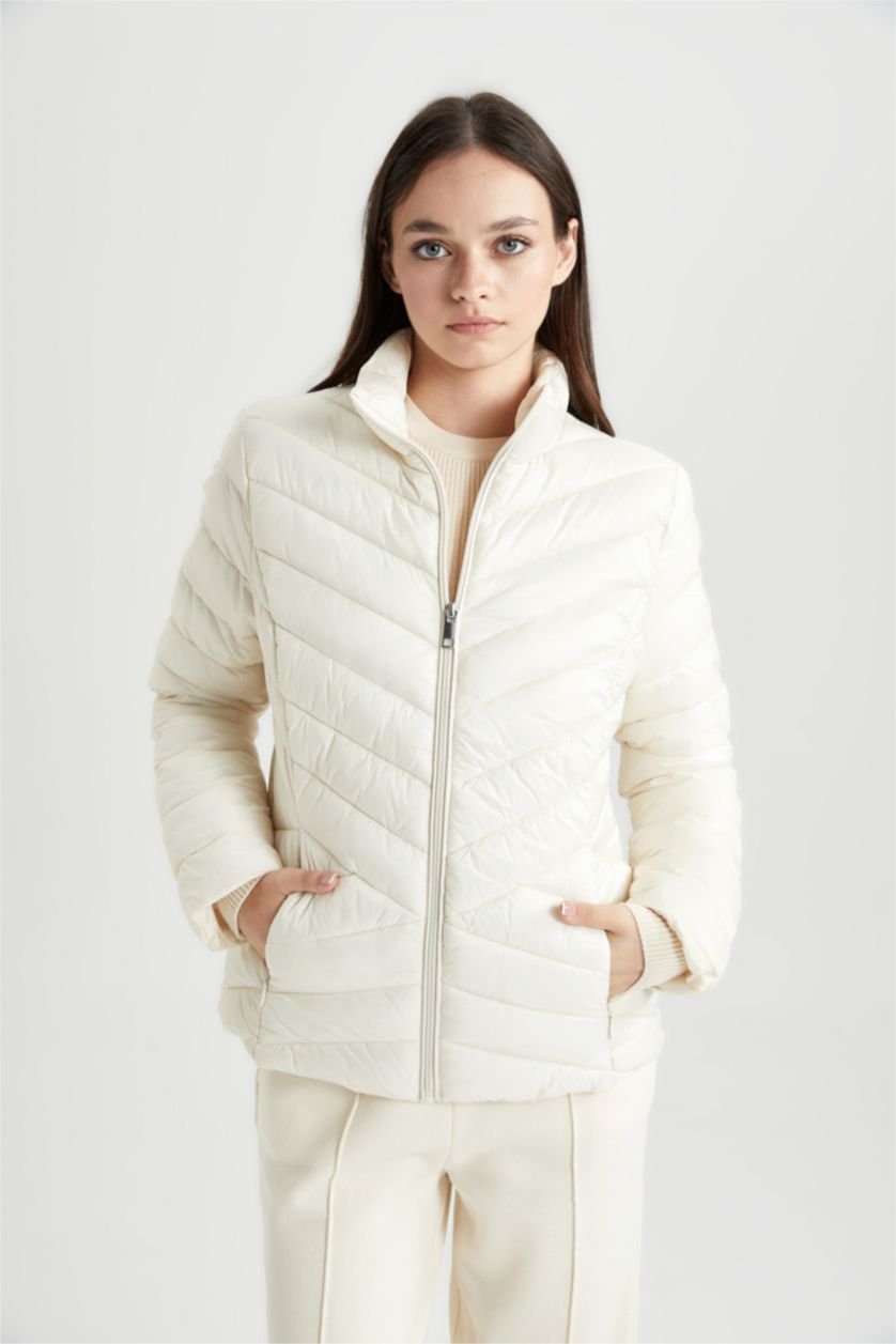 WOMAN Ecru Waterproof Regular Fit Puffer Jacket