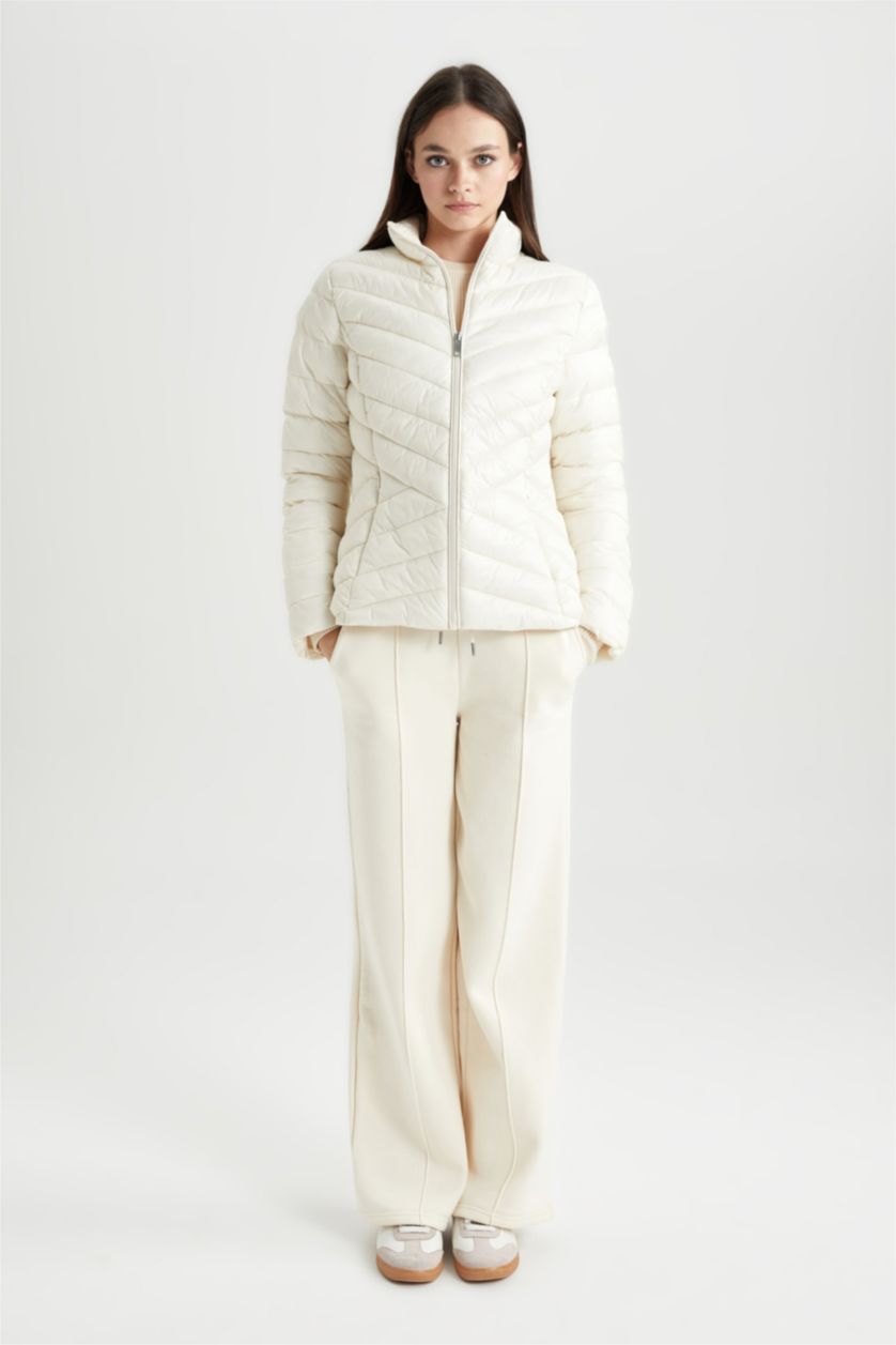 WOMAN Ecru Waterproof Regular Fit Puffer Jacket