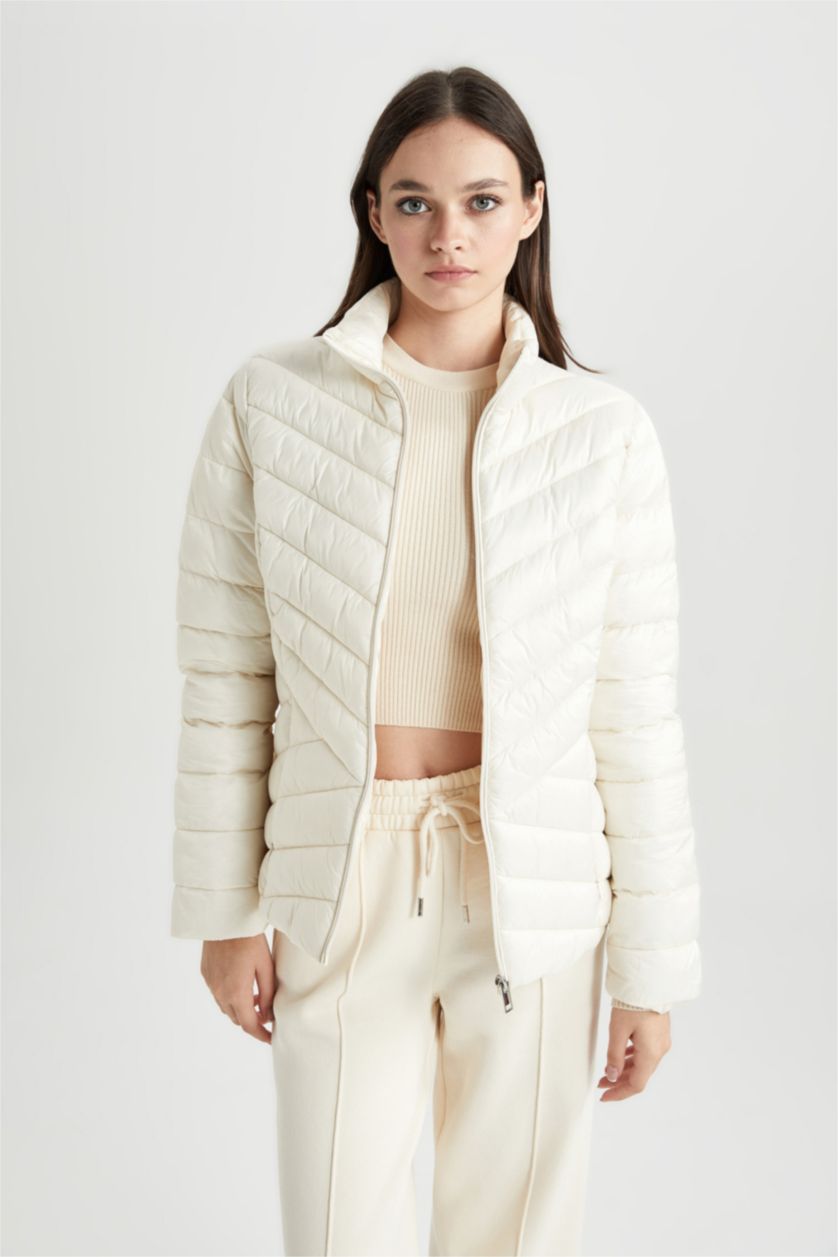 WOMAN Ecru Waterproof Regular Fit Puffer Jacket