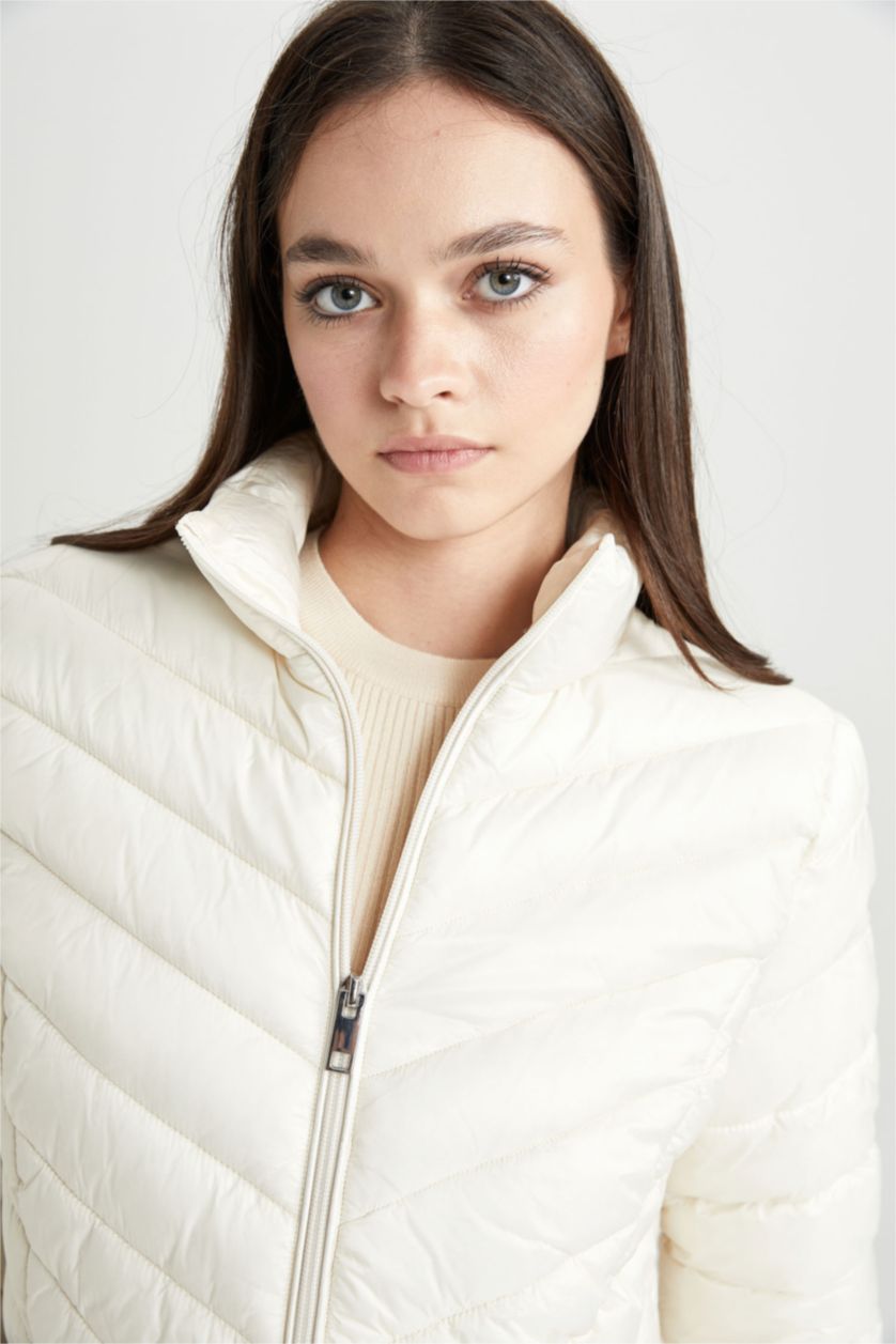 WOMAN Ecru Waterproof Regular Fit Puffer Jacket