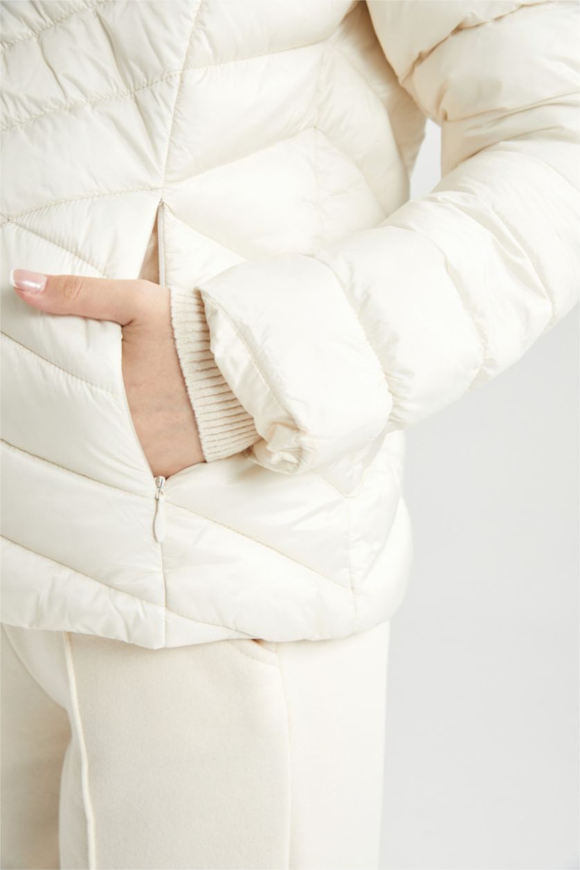 WOMAN Ecru Waterproof Regular Fit Puffer Jacket