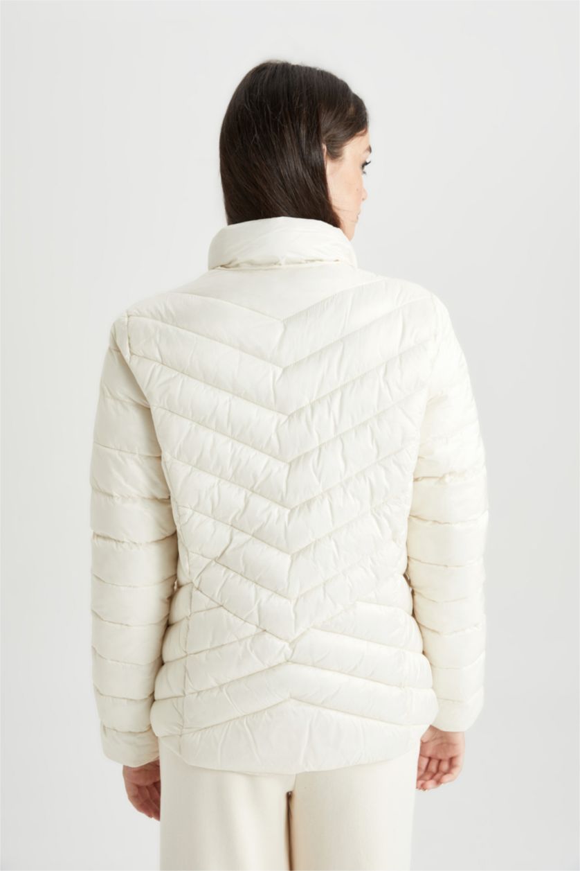 WOMAN Ecru Waterproof Regular Fit Puffer Jacket