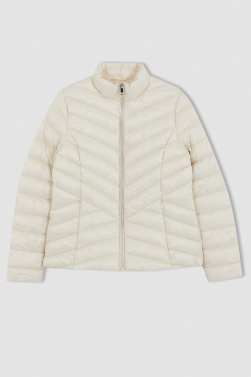 WOMAN Ecru Waterproof Regular Fit Puffer Jacket