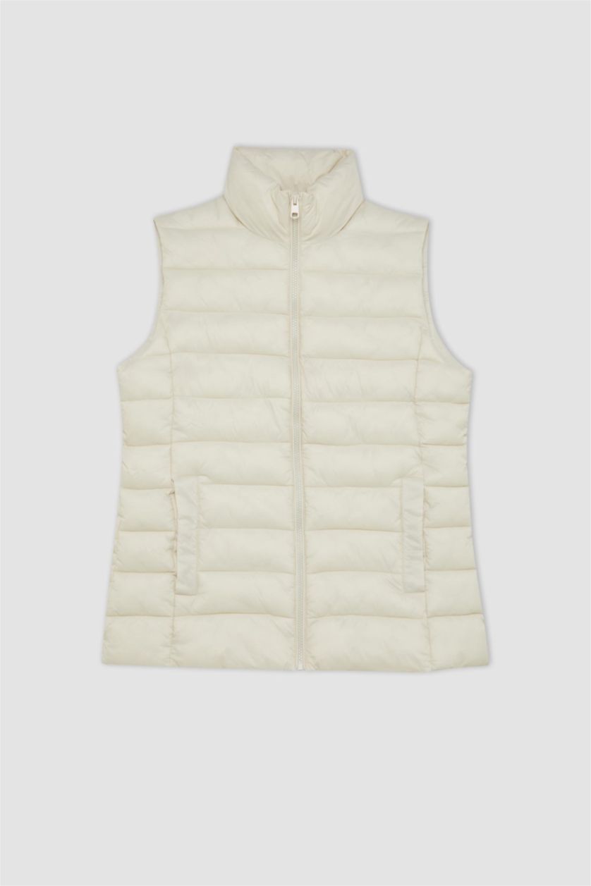 WOMAN Sand Stand Collar Quilted Pocketed Waterproof Puffer Vest