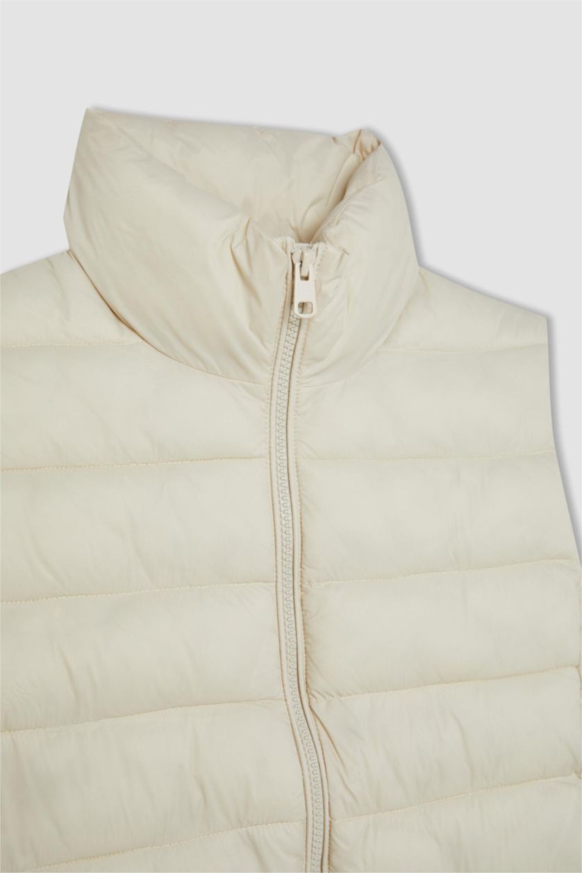 WOMAN Sand Stand Collar Quilted Pocketed Waterproof Puffer Vest