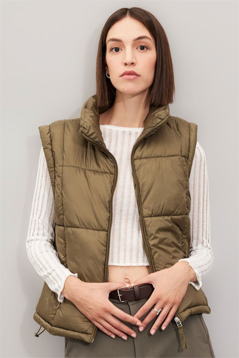 WOMAN Khaki Waterproof Zipper Vest