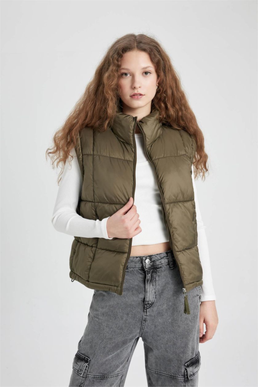 WOMAN Khaki Waterproof Zipper Vest
