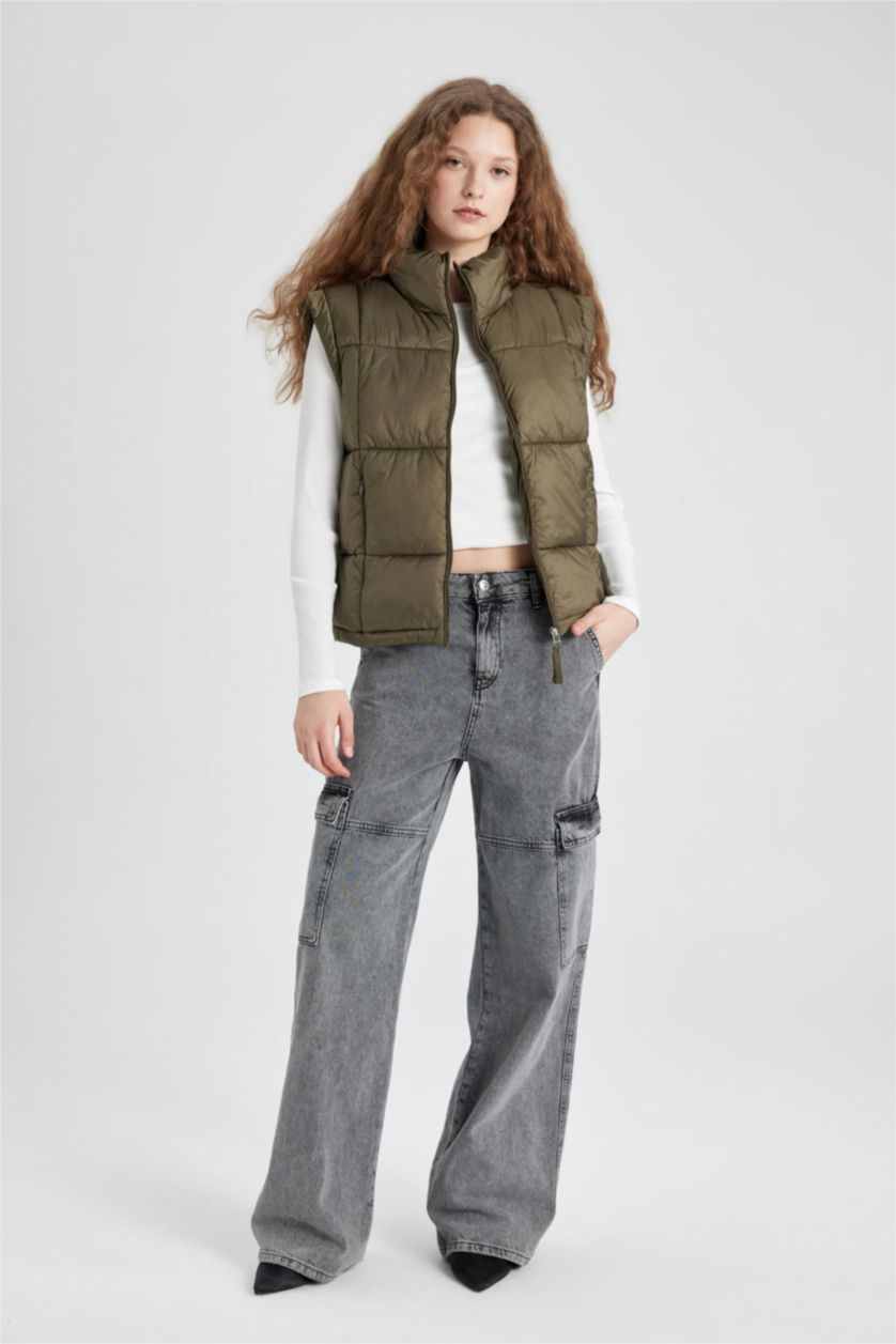 WOMAN Khaki Waterproof Zipper Vest