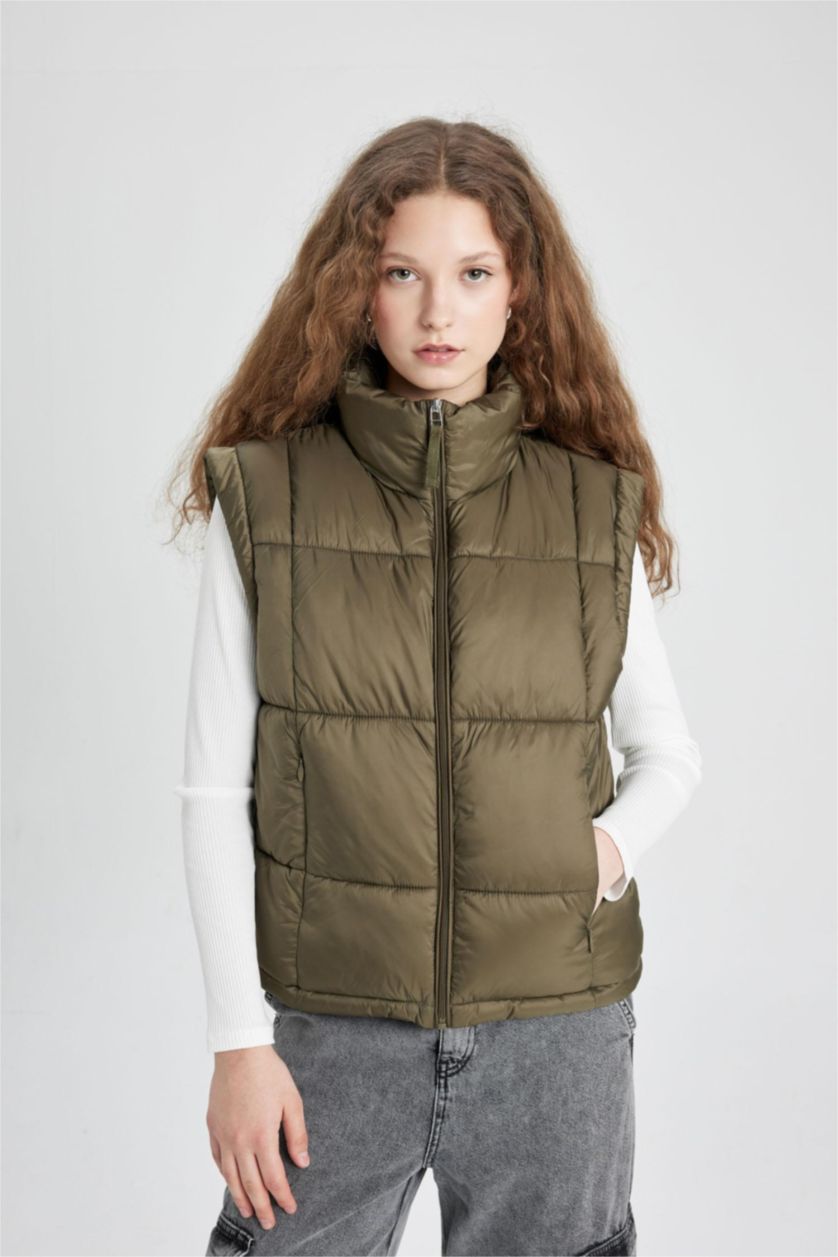 WOMAN Khaki Waterproof Zipper Vest