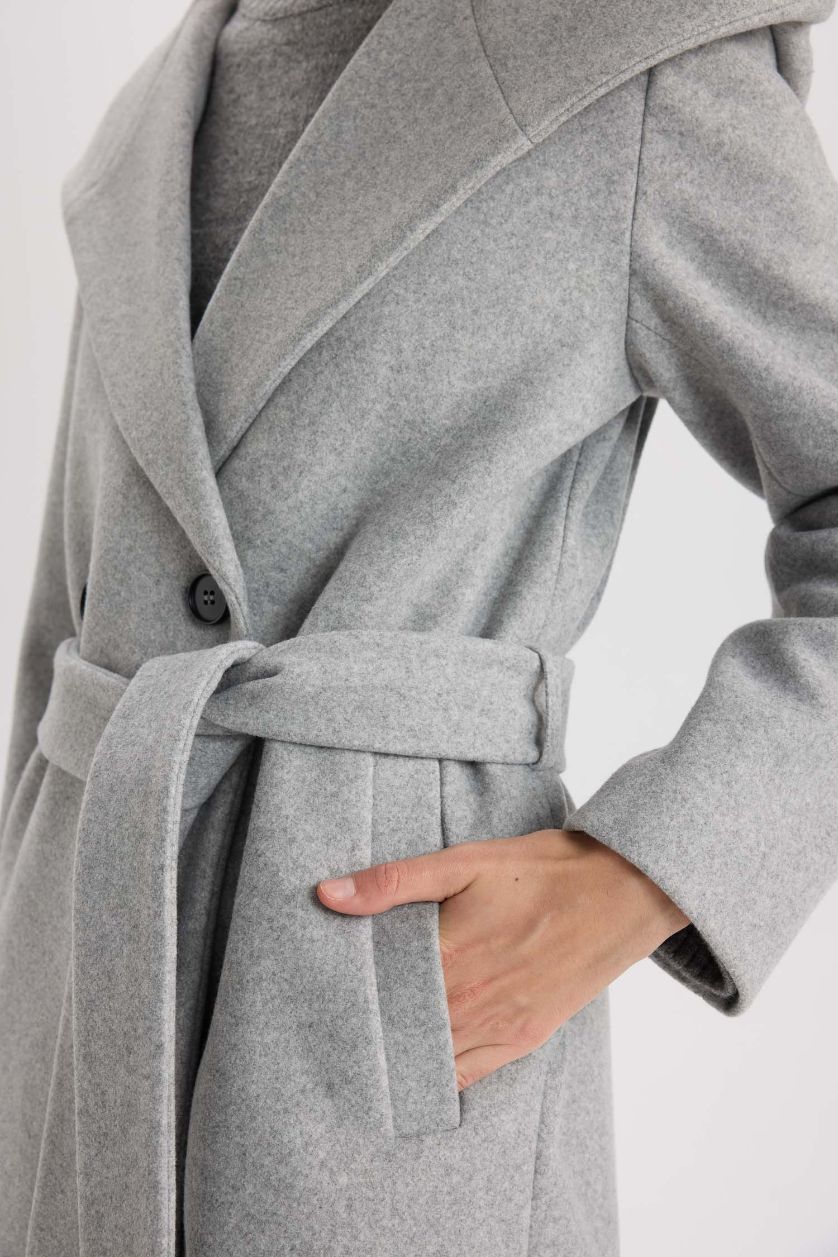 نساء رمادي كوت جوخ قصة عادية بغطاء للرأس مقاوم للماء بحزام