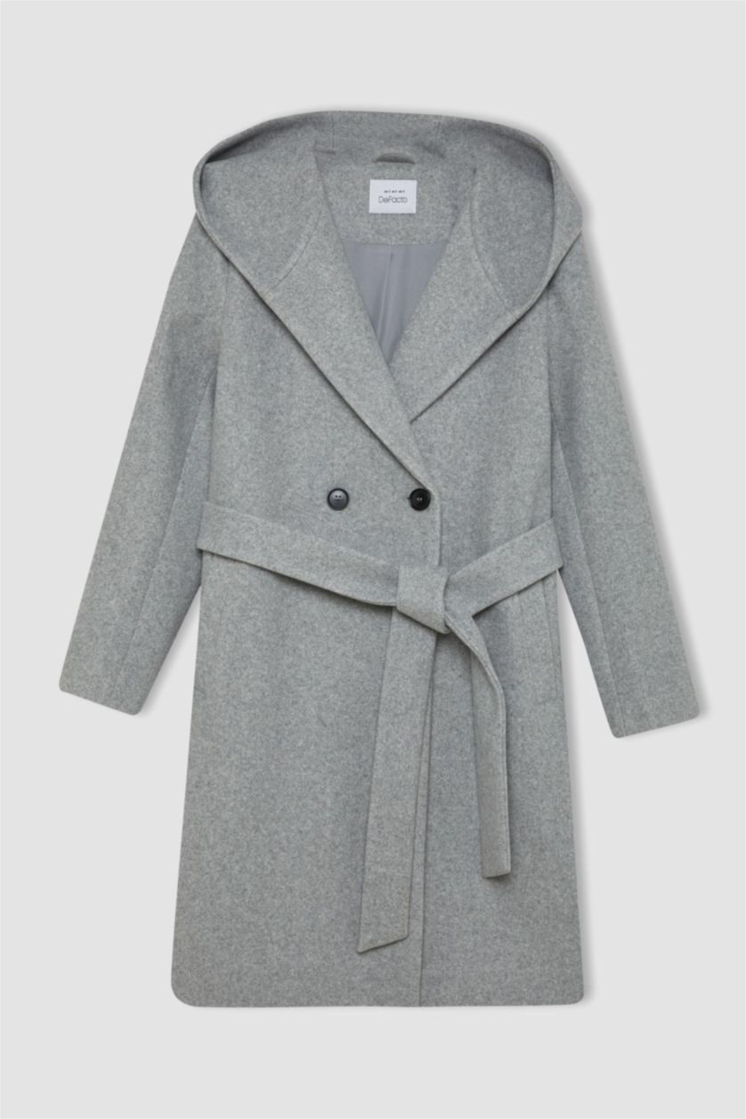 نساء رمادي كوت جوخ قصة عادية بغطاء للرأس مقاوم للماء بحزام