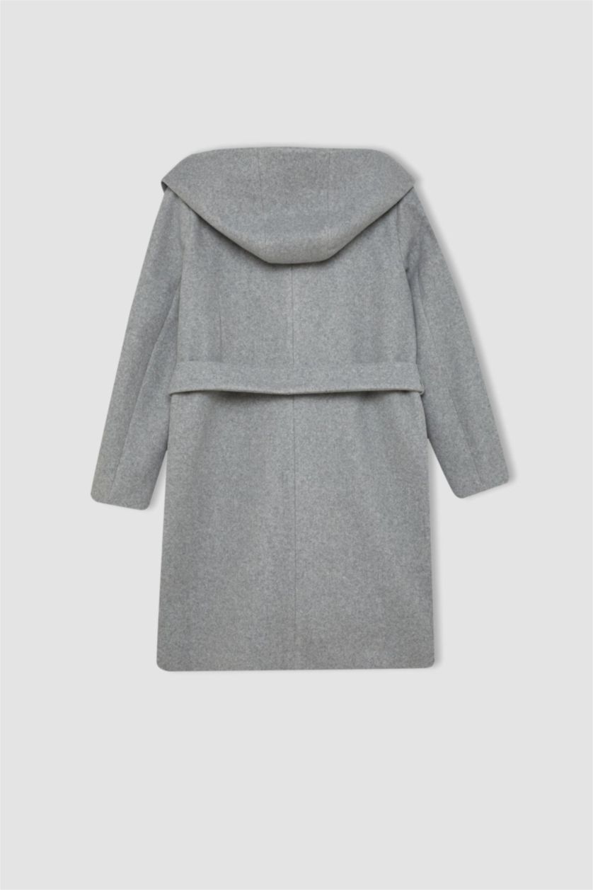 نساء رمادي كوت جوخ قصة عادية بغطاء للرأس مقاوم للماء بحزام