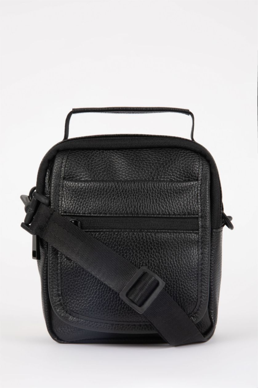 MAN Black Men Camouflage Faux Leather Crossbody Bag