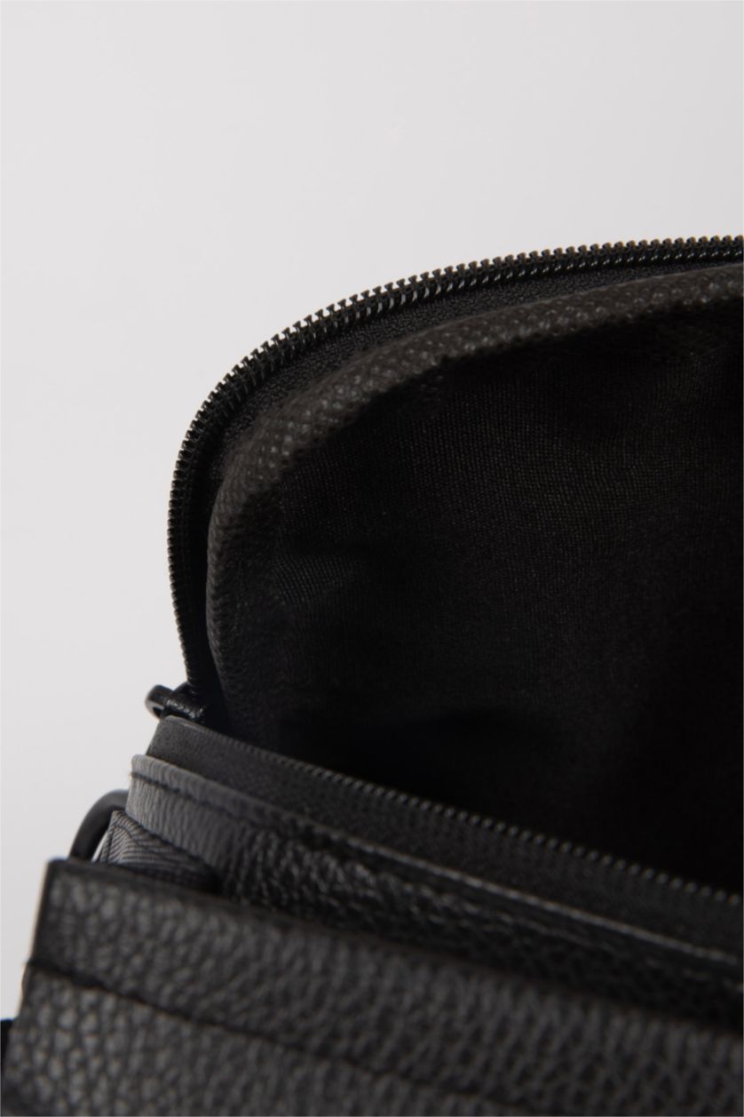 MAN Black Men Camouflage Faux Leather Crossbody Bag