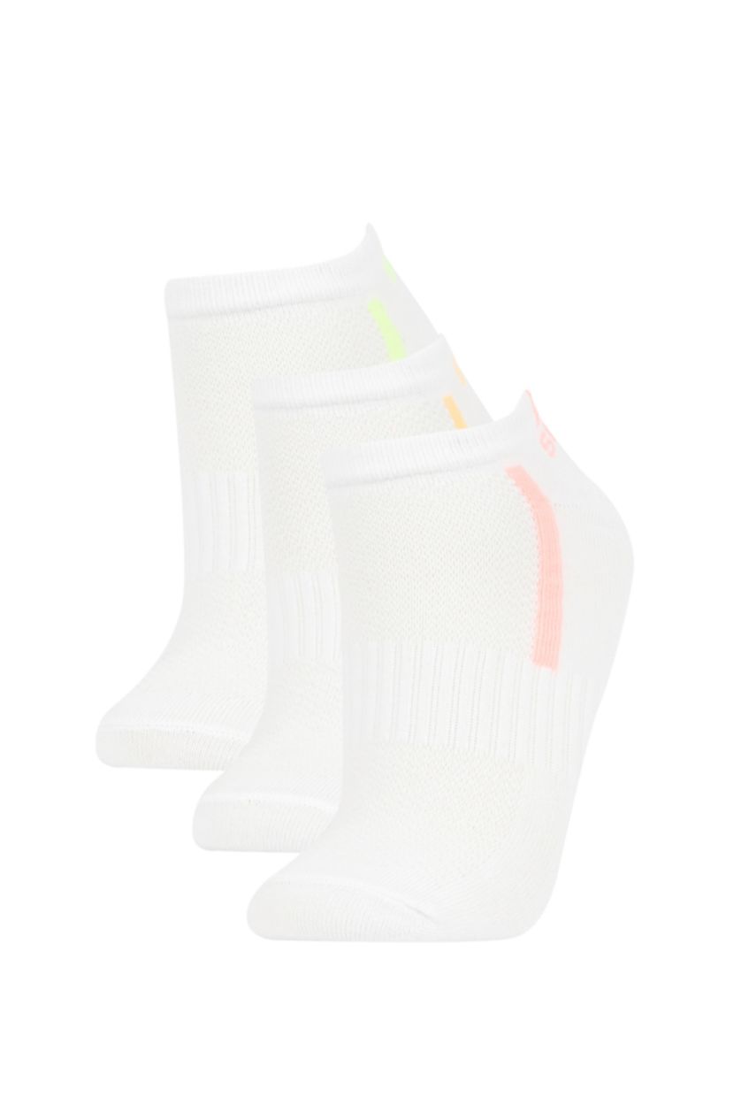 Woman White 3 piece Cotton Short Socks