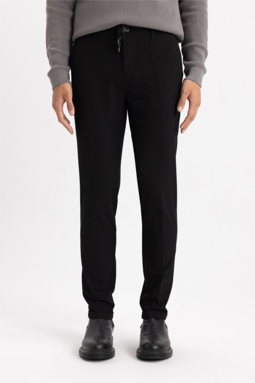 Erkek Siyah Beli Lastikli Cepli Düz Paça Jogger Pantolon