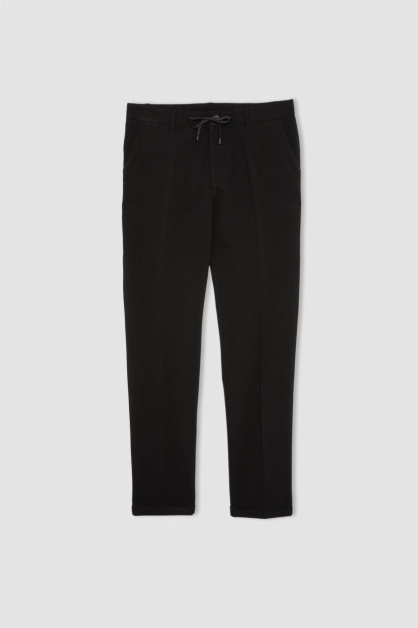 Erkek Siyah Beli Lastikli Cepli Düz Paça Jogger Pantolon