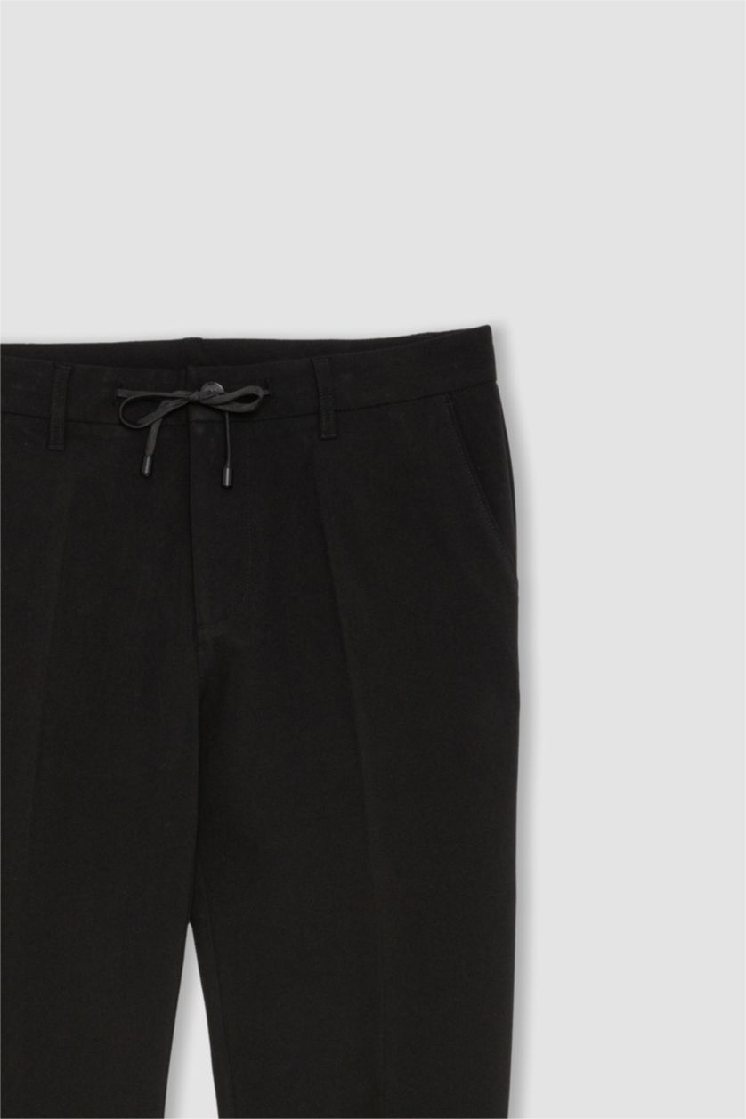 Erkek Siyah Beli Lastikli Cepli Düz Paça Jogger Pantolon