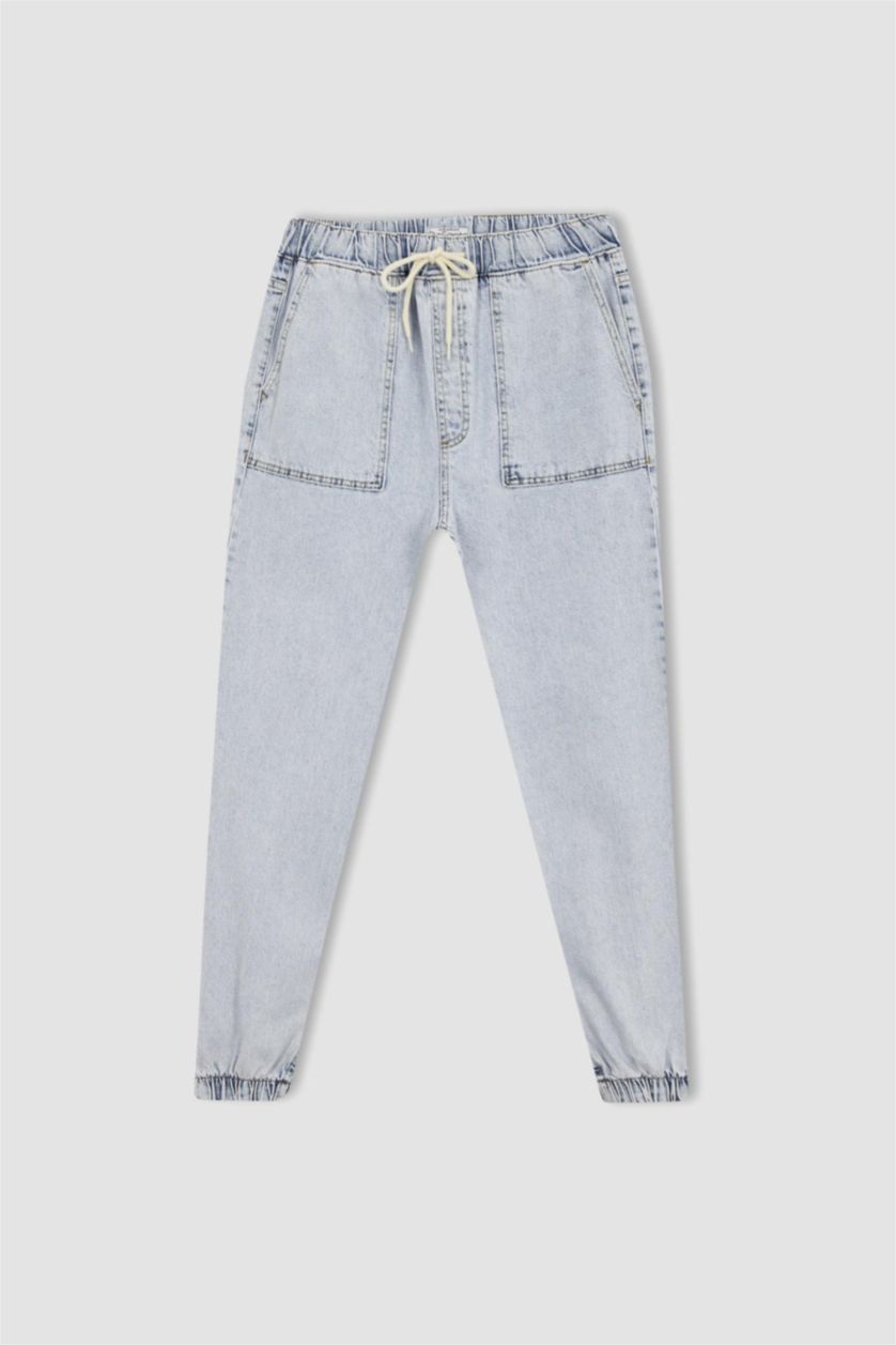 Woman Light Blue Cargo Jogger Jeans