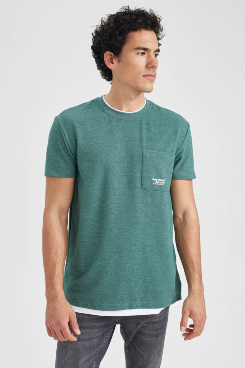 Man Green Melange Regular Fit Short Sleeve T-Shirt