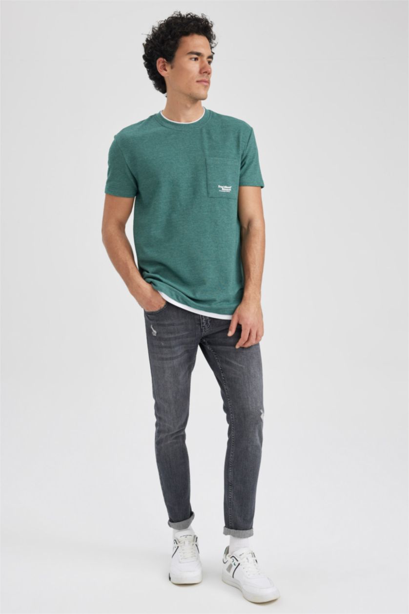 Man Green Melange Regular Fit Short Sleeve T-Shirt